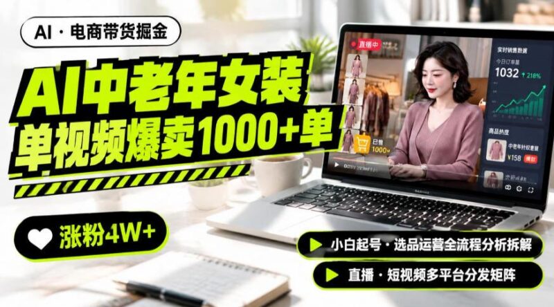 AI中老年服装带货赛道新玩法，一个视频卖出1000多单涨粉4W+，小白起号选品运营全流程分析拆解-三零资源