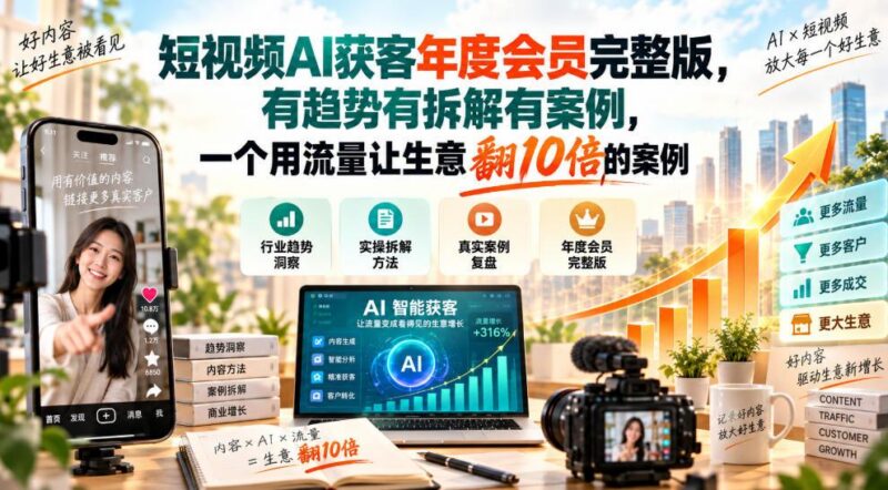 短视频AI获客年度会员完整版,有趋势有拆解有案例,一个用流量让生意翻10倍的案例-三零资源