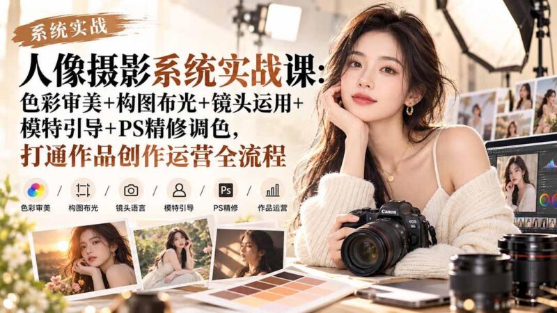 【无水印】人像摄影系统实战课:色彩审美+构图布光+镜头运用+模特引导+PS精修调色,打通作品创作运营全流程-三零资源