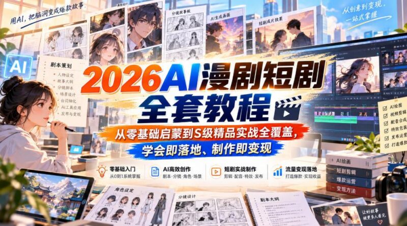 2026AI漫剧短剧全套教程,从零基础启蒙到S级精品实战全覆盖,学会即落地、制作即变现 三零资源-三零资源