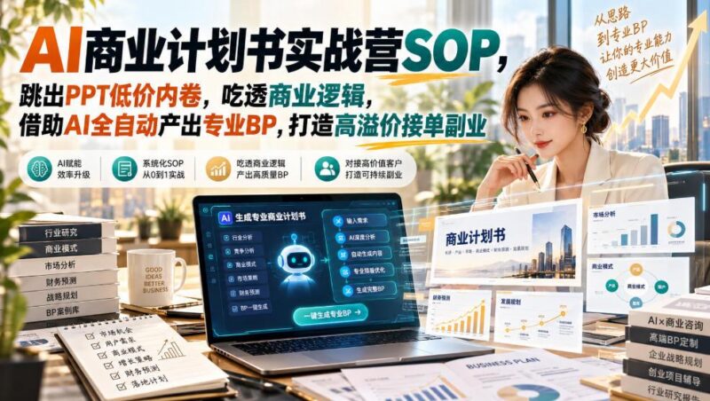 AI商业计划书实战营SOP,跳出PPT低价内卷,吃透商业逻辑,借助AI全自动产出专业BP,打造高溢价接单副业 三零资源-三零资源