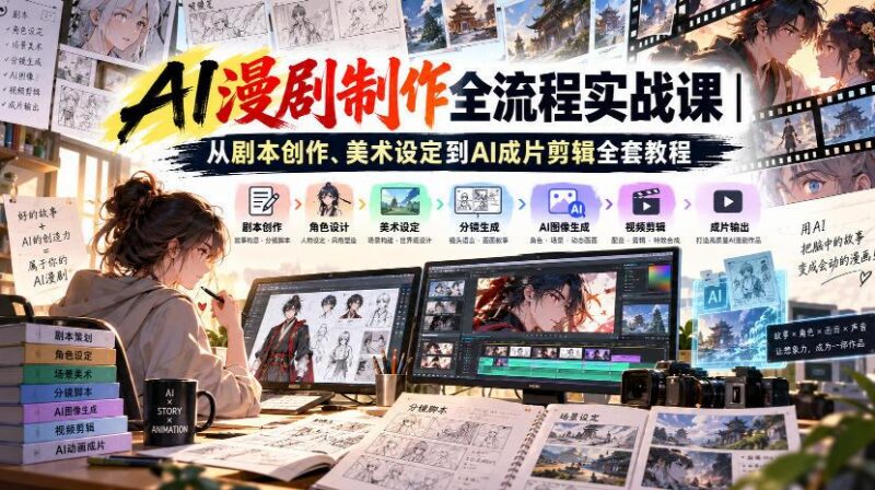 AI漫剧制作全流程实战课｜从剧本创作、美术设定到AI成片剪辑全套教程​-三零资源