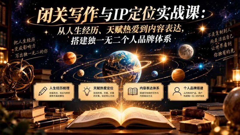 闭关写作与IP定位实战课:从人生经历、天赋热爱到内容表达,搭建独一无二个人品牌体系-三零资源