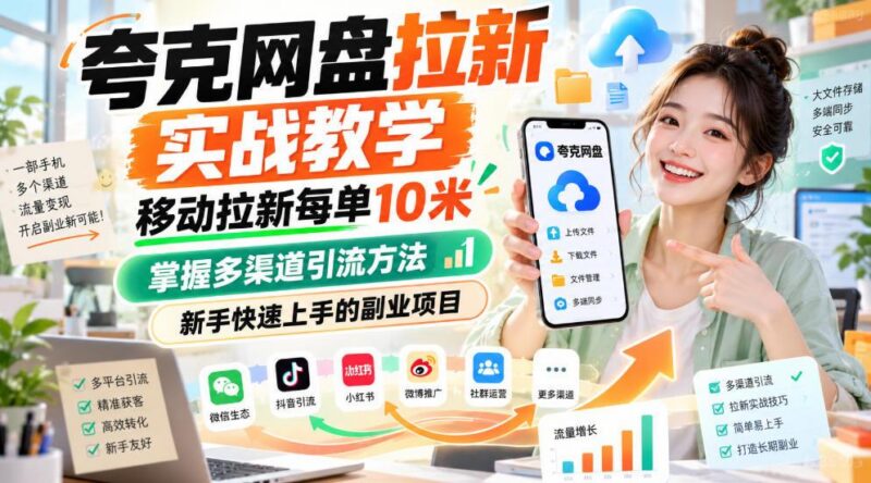 夸克网盘拉新实战教学,移动拉新每单10米,掌握多渠道引流方法,新手快速上手的副业项目 三零资源-三零资源