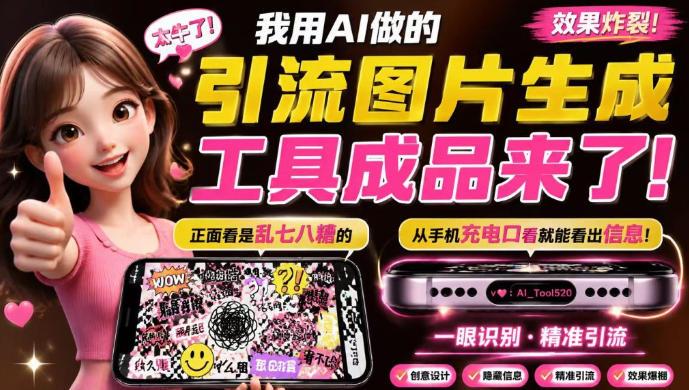 自媒体引流工具来了,把你的微信藏到图片中,正面看是乱七八糟的乱码,手机平躺从充电口看就能看出实际内容-三零资源