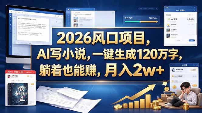 2026 风口项目,AI 写小说,一键生成 120 万字,躺着也能赚,月入 2w +-三零资源