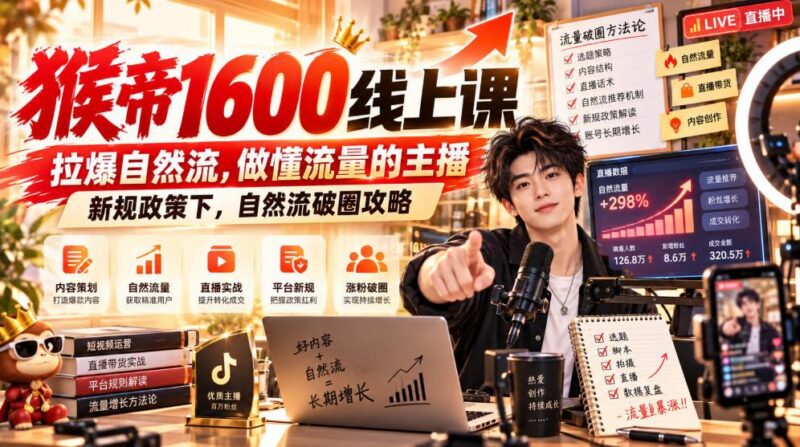 猴帝1600线上课,拉爆自然流,做懂流量的主播,新规政策下,自然流破圈攻略【更新260926】-三零资源