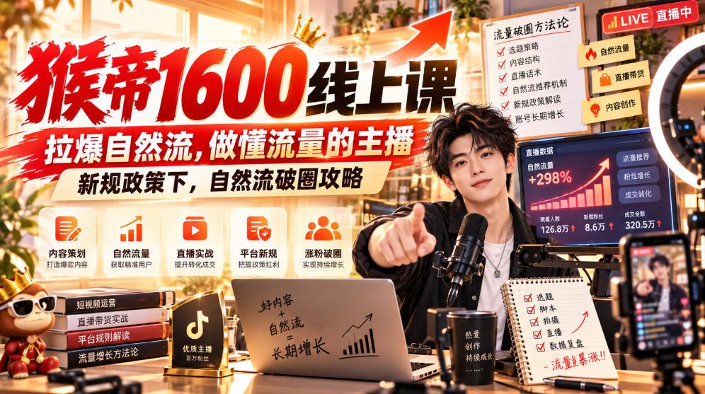 猴帝1600线上课,拉爆自然流,做懂流量的主播,新规政策下,自然流破圈攻略【更新260926】
