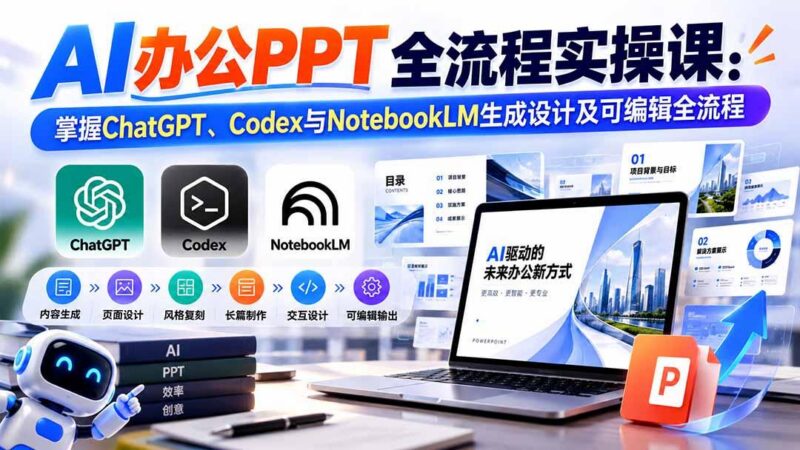 【无水印】AI办公PPT全流程实操课: 掌握ChatGPT、Codex与NotebookLM生成设计及可编辑全流程-三零资源