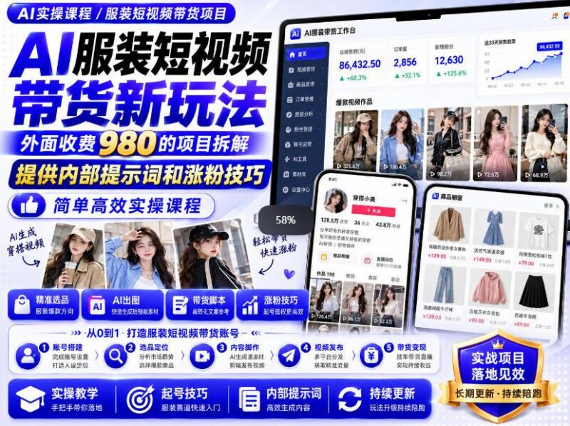 外面收费980AI快手带货系统课程,内部课程首次外放,操作简单高效,一分钟一条爆款视频 三零资源-三零资源