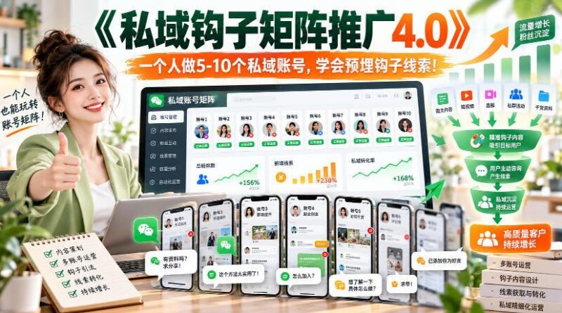【无水印】《私域钩子矩阵推广4.0》一个人做5-10个私域账号,学会预埋钩子线索!-三零资源