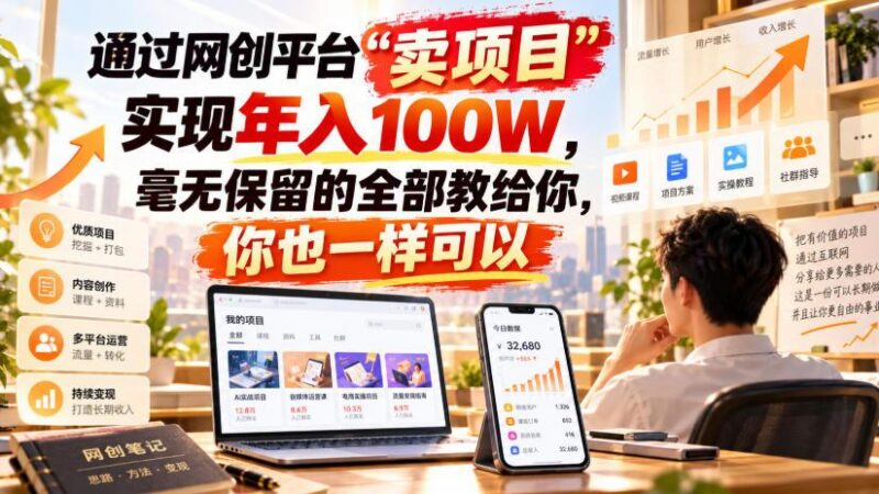 通过网创平台“卖项目”实现年入100W,毫无保留的全部教给你,你也一样可以!【揭秘】-三零资源