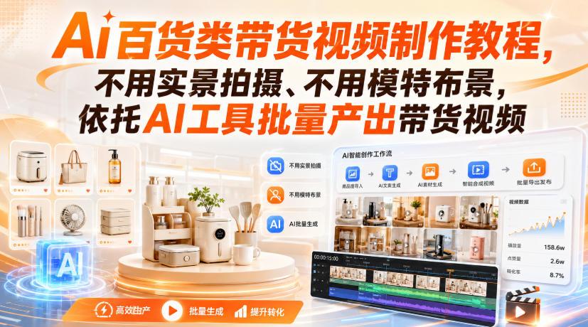 Ai百货类带货视频制作教程,不用实景拍摄、不用模特布景,依托AI工具批量产出带货视频