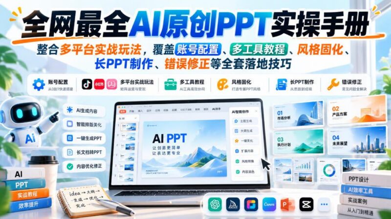 【无水印】全网最全AI原创PPT实操手册,整合多平台实战玩法,覆盖账号配置、多工具教程、风格固化、长PPT制作、错误修正等全套落地技巧 三零资源-三零资源