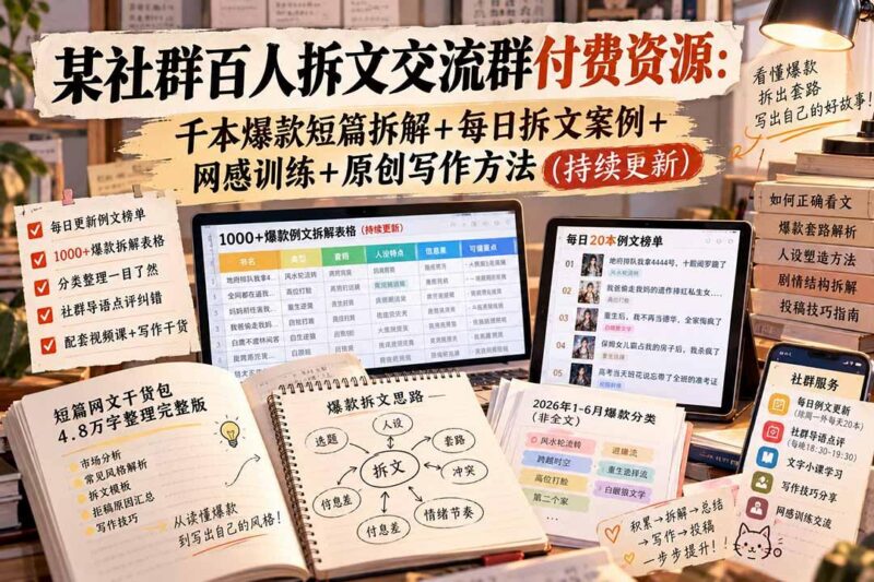 某社群百人拆文交流群付费资源-更新0929:千本爆款短篇拆解+每日拆文案例+网感训练+原创写作方法 三零资源-三零资源