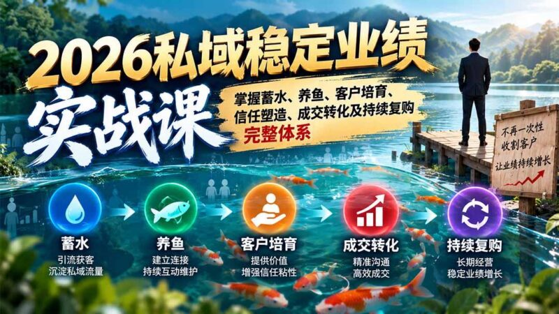 2026私域稳定业绩实战课:掌握蓄水、养鱼、客户培育、信任塑造、成交转化及持续复购完整体系-三零资源