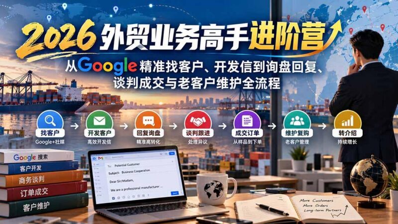 2026外贸业务高手进阶营：从Google精准找客户、开发信到询盘回复、谈判成交与老客户维护全流程-三零资源