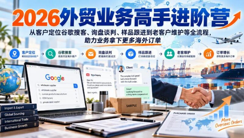 2026外贸业务高手进阶营,从客户定位谷歌搜客、询盘谈判、样品跟进到老客户维护等全流程,助力业务拿下更多海外订单-三零资源