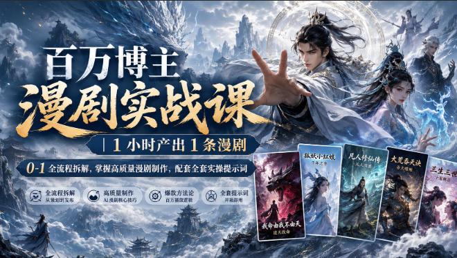 百万博主漫剧实战课|1小时产出1条漫剧,0‑1全流程拆解,掌握高质量漫剧制作,配套全套实操提示词