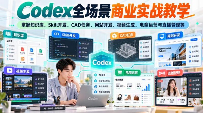 【无水印】Codex全场景商业实战教学，掌握知识库、Skill开发、CAD任务、网站开发、视频生成、电商运营与直播管理等-三零资源