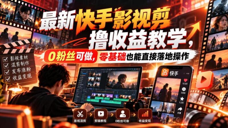 最新快手影视混剪撸收益教学,0粉丝可做,零基础也能直接落地操作 三零资源-三零资源