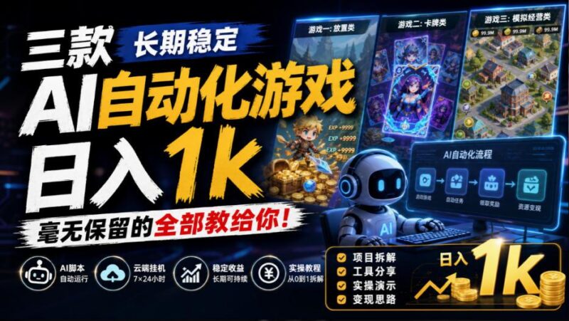 三款长期稳定AI自动化游戏,日入1k,毫无保留的全部教给你!【揭秘】-三零资源