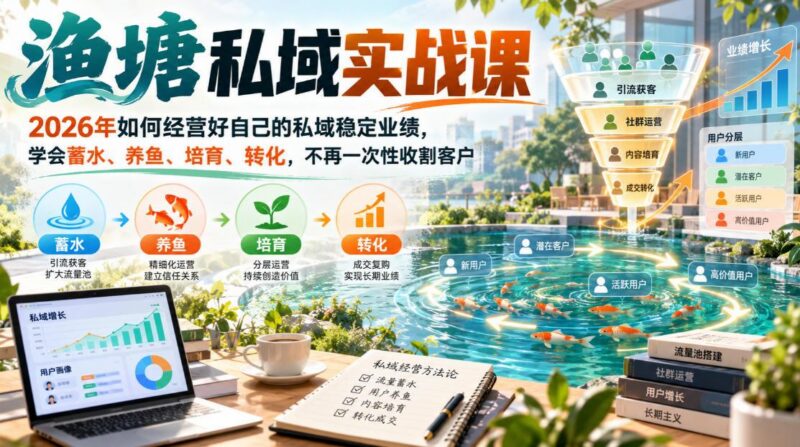 渔塘私域实战课,2026年如何经营好自己的私域稳定业绩,学会蓄水、养鱼、培育、转化,不再一次性收割客户-三零资源