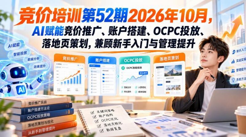 【无水印】竞价培训第52期2026年10月,AI赋能竞价推广、账户搭建、OCPC投放、落地页策划,兼顾新手入门与管理提升-三零资源