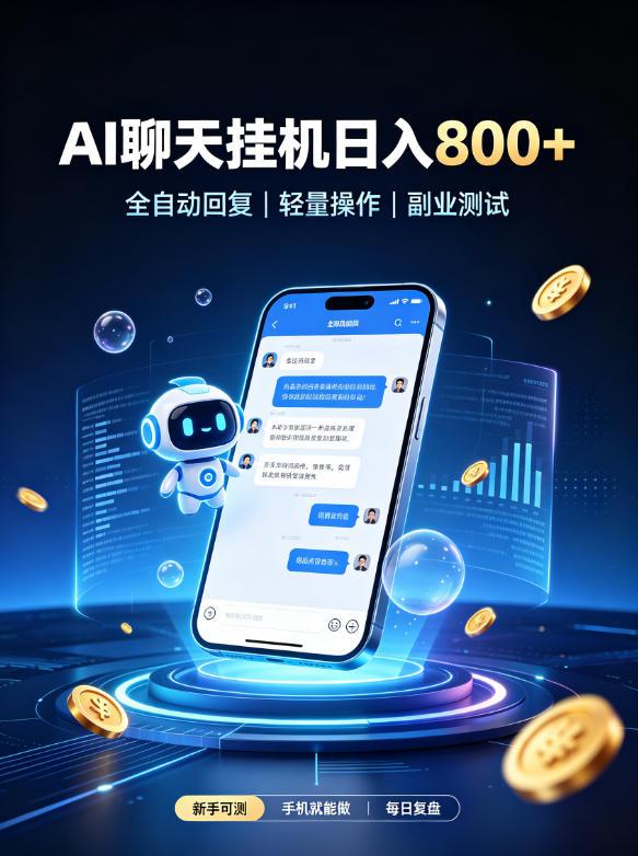 AI聊天挂G项目，日入800➕，全自动操作，适用个人副业，支持工作室矩阵操作【揭秘】-三零资源