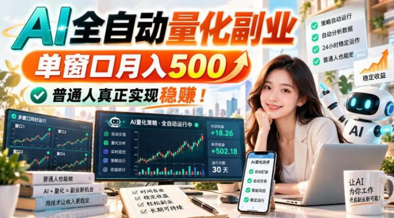 AI全自动量化副业，单窗口月入500，普通人真正实现稳賺！【揭秘】-三零资源