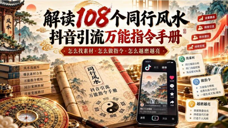 解读108个同行风水抖音引流万能指令手册,怎么找素材·怎么做指令·怎么越磨越亮【文档】-三零资源