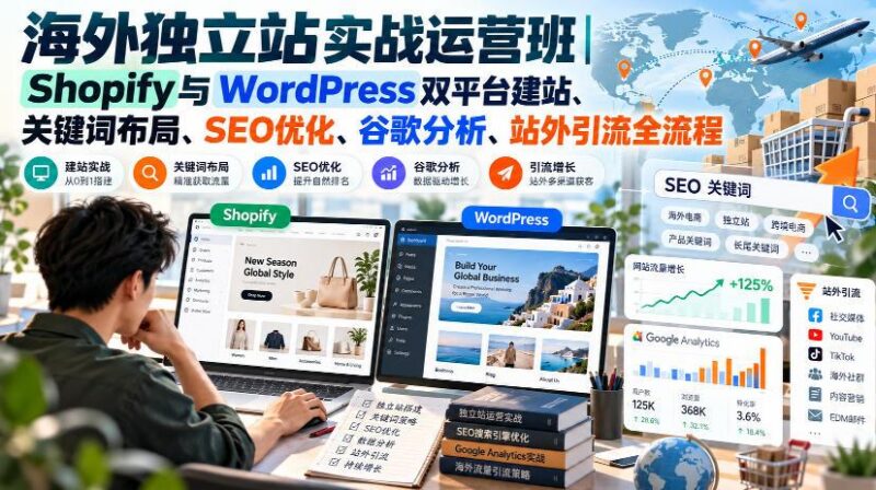 海外独立站实战运营班｜Shopify与WordPress双平台建站、关键词布局、SEO优化、谷歌分析、站外引流全流程-三零资源