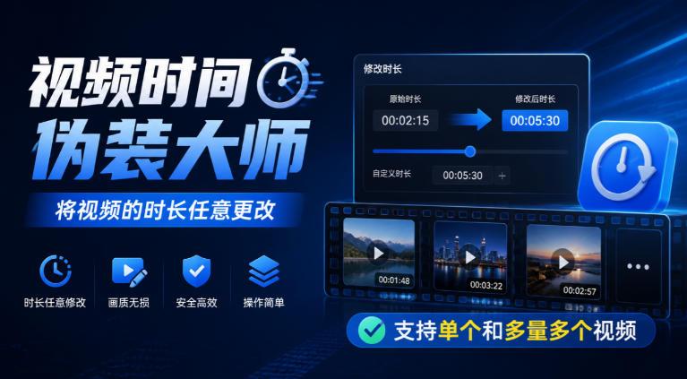 视频时间伪装大师，将视频的时长任意更改，支持单个和多量多个视频-三零资源