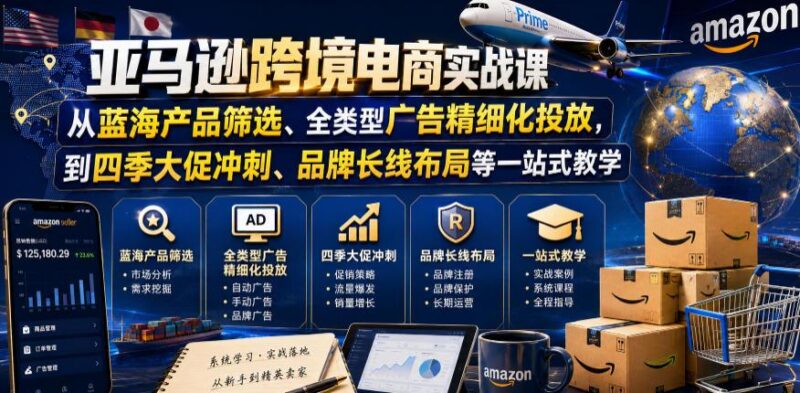 亚马逊跨境电商实战课,从蓝海产品筛选、全类型广告精细化投放,到四季大促冲刺、品牌长线布局等一站式教学(更新0831)-三零资源