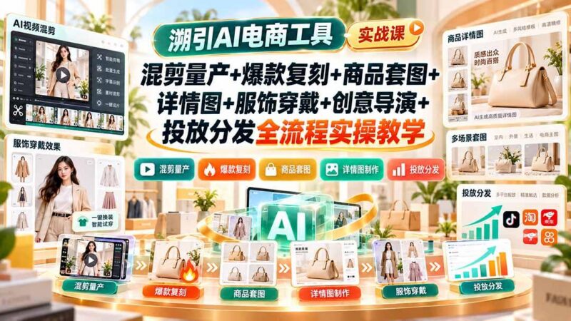 溯引AI电商工具实战课:混剪量产+爆款复刻+商品套图+详情图+服饰穿戴+创意导演+投放分发全流程实操教学-三零资源