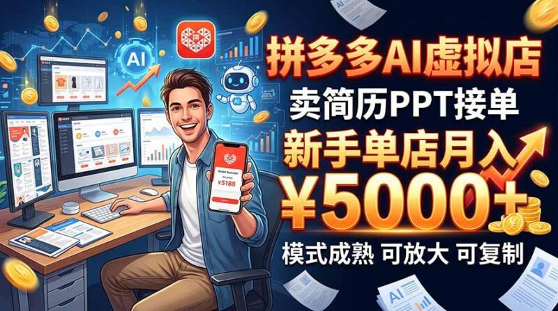 开一家拼多多虚拟店,用AI卖简历PPT,单店月入1w+,可放大-三零资源