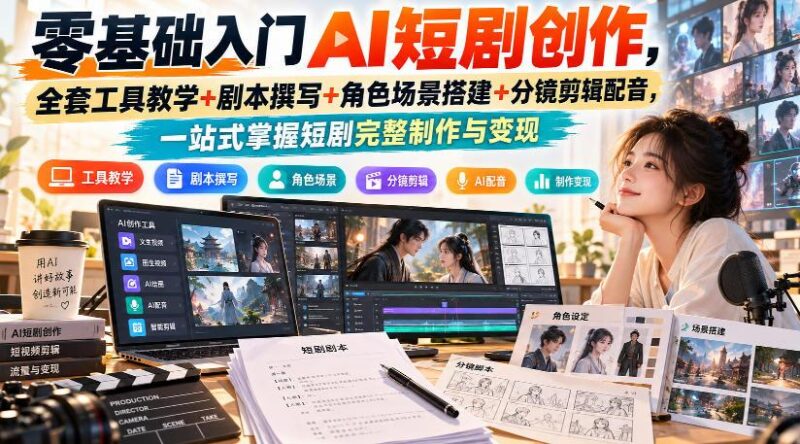 零基础入门AI短剧创作,全套工具教学+剧本撰写+角色场景搭建+分镜剪辑配音,一站式掌握短剧完整制作与变现-三零资源