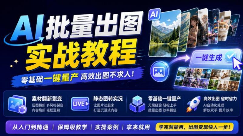 AI批量出图实战教程，素材翻新裂变，静态图转实况，零基础一键量产-三零资源