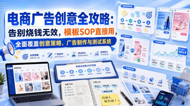 电商广告创意全攻略:告别烧钱无效,模板SOP直接用,全面覆盖创意策略、广告制作与测试系统【原创双语字幕】-三零资源