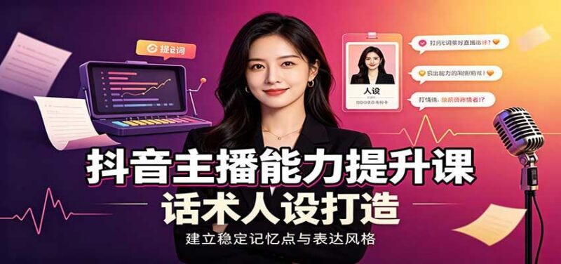 抖音主播能力提升课:账号底层逻辑,直播间搭建调试,话术人设打造全套教学 三零资源-三零资源