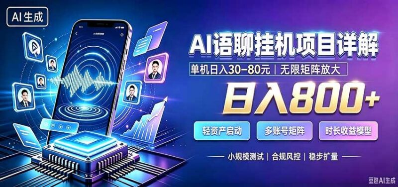 AI语聊挂机，日入800+，适用个人副业，工作室矩阵操作 三零资源-三零资源