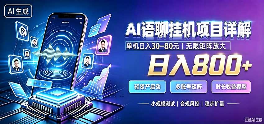 AI语聊挂机，日入800+，适用个人副业，工作室矩阵操作
