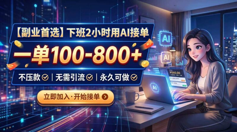 下班2小时用AI接单,一单100-800+,不压款,无需引流,永久可做-三零资源