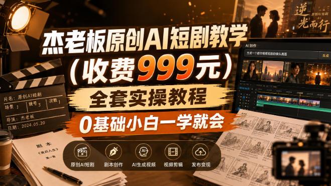 杰老板原创AI短剧教学(收费999元)，全套实操教程，0基础小白一学就会，非搬运技术-三零资源