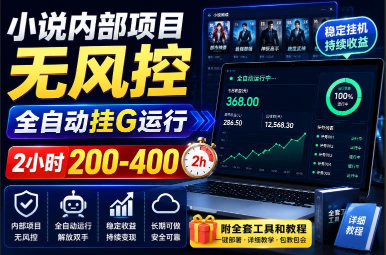 小说内部项目无风控，全自动挂G运行，2小时200-400，附全套工具和教程【揭秘】 三零资源-三零资源