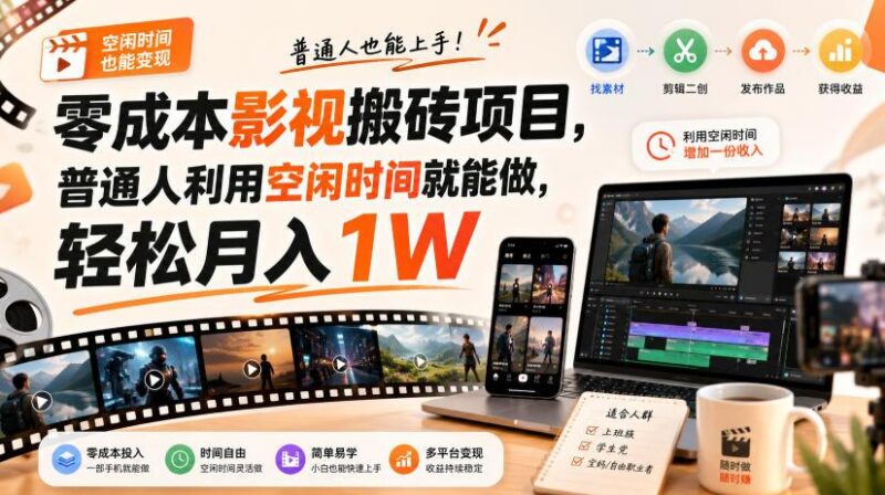 零门槛影视搬砖项目，月入万元，玩法稳定普通人可落地的长期副业！-三零资源