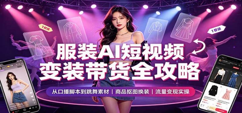 2026服装AI短视频带货实战课：变装口播跳舞素材制作，商品抠图换装，短视频变现指南 三零资源-三零资源