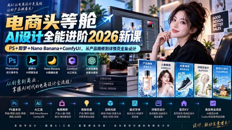 电商头等舱AI设计全能进阶2026新课：PS+即梦+Nano Banana+ComfyUI，从产品精修到详情页全案设计 三零资源-三零资源