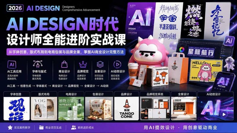 2026AI DESIGN时代设计师全能进阶实战课：从字体创意、版式布局到电商包装与品牌全案，掌握AI商业设计完整方法 三零资源-三零资源