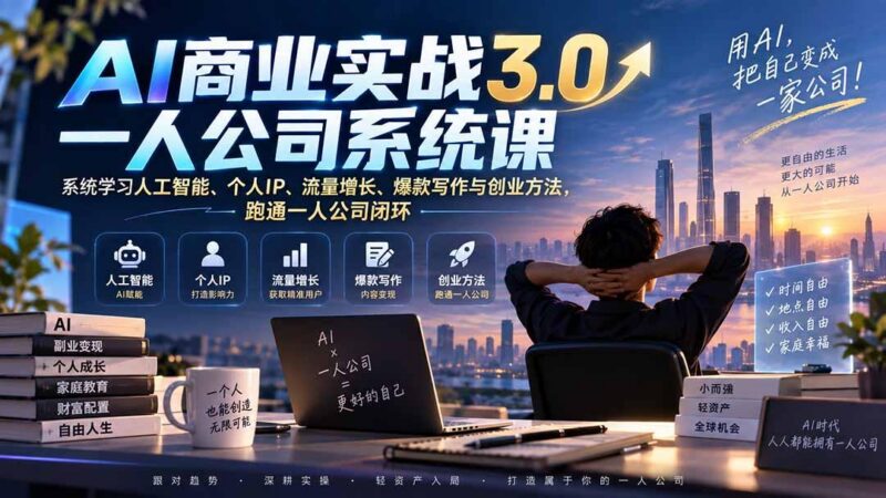 AI商业实战3.0一人公司系统课：系统学习人工智能、个人IP、流量增长、爆款写作与创业方法，跑通一人公司闭环 三零资源-三零资源